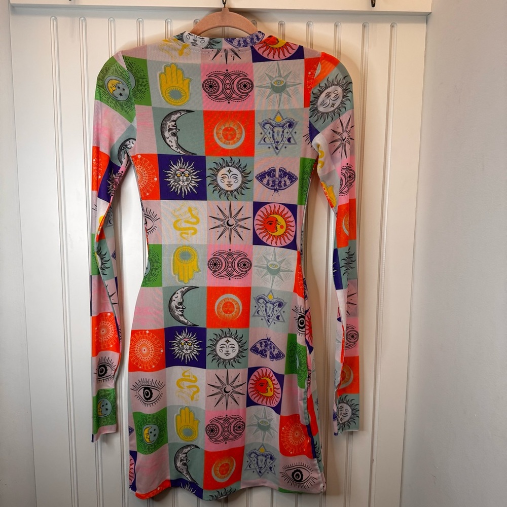 Afrm Long Slv Patchwork Celestial Mini Dress Mult… - image 5